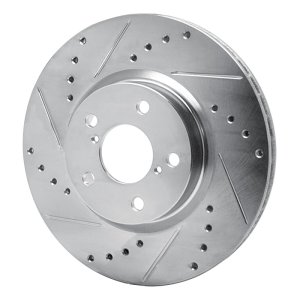 Subaru Impreza Brake Rotor (1) - Front Left - R1 Concepts - Drilled & Slotted - Silver - `17-`23